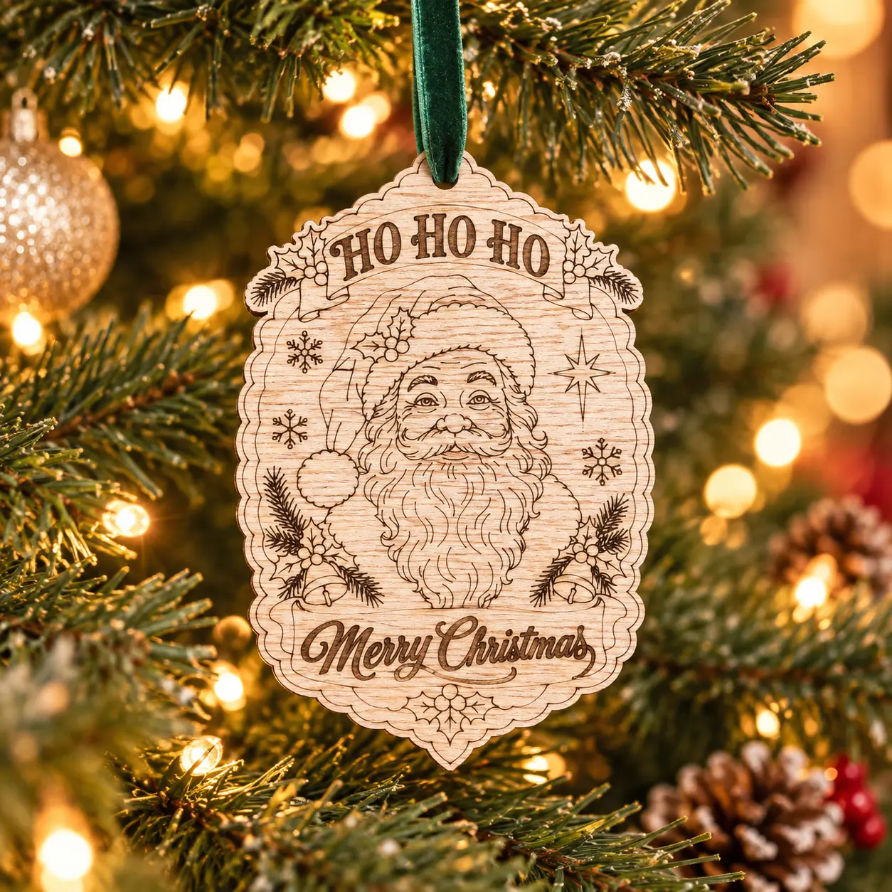 Vintage Santa ornament in a styled Christmas product mockup