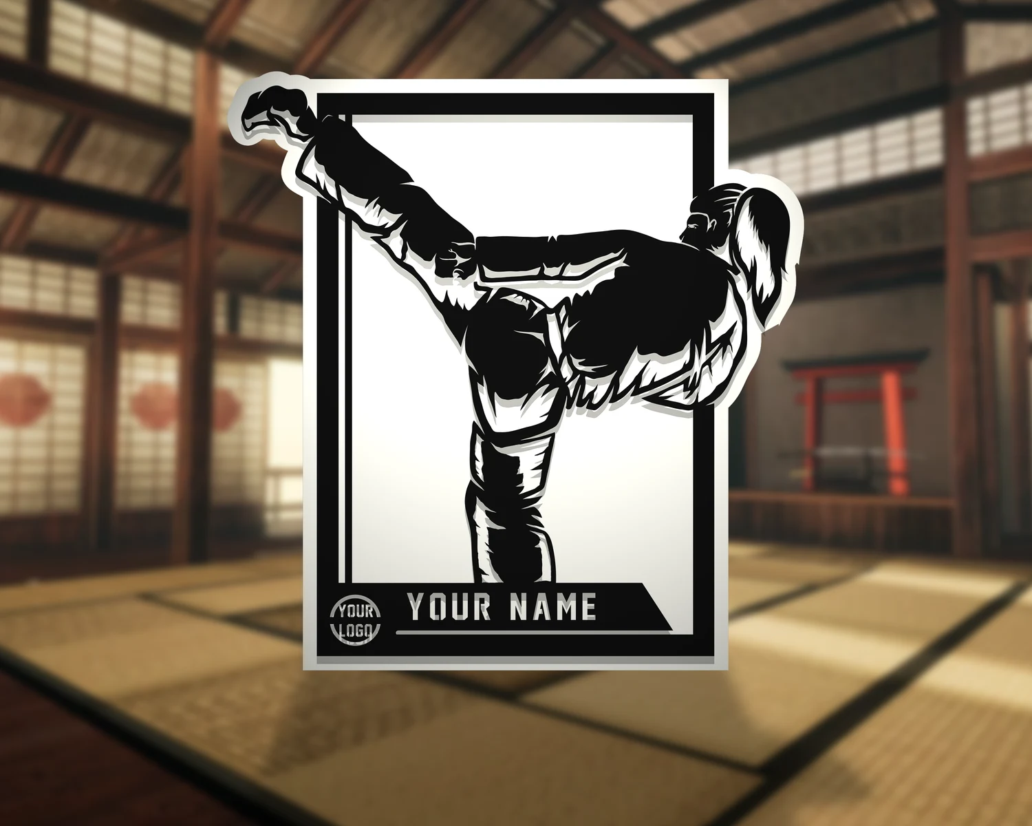 Personalized martial arts athlete display. Supplier finished product render.