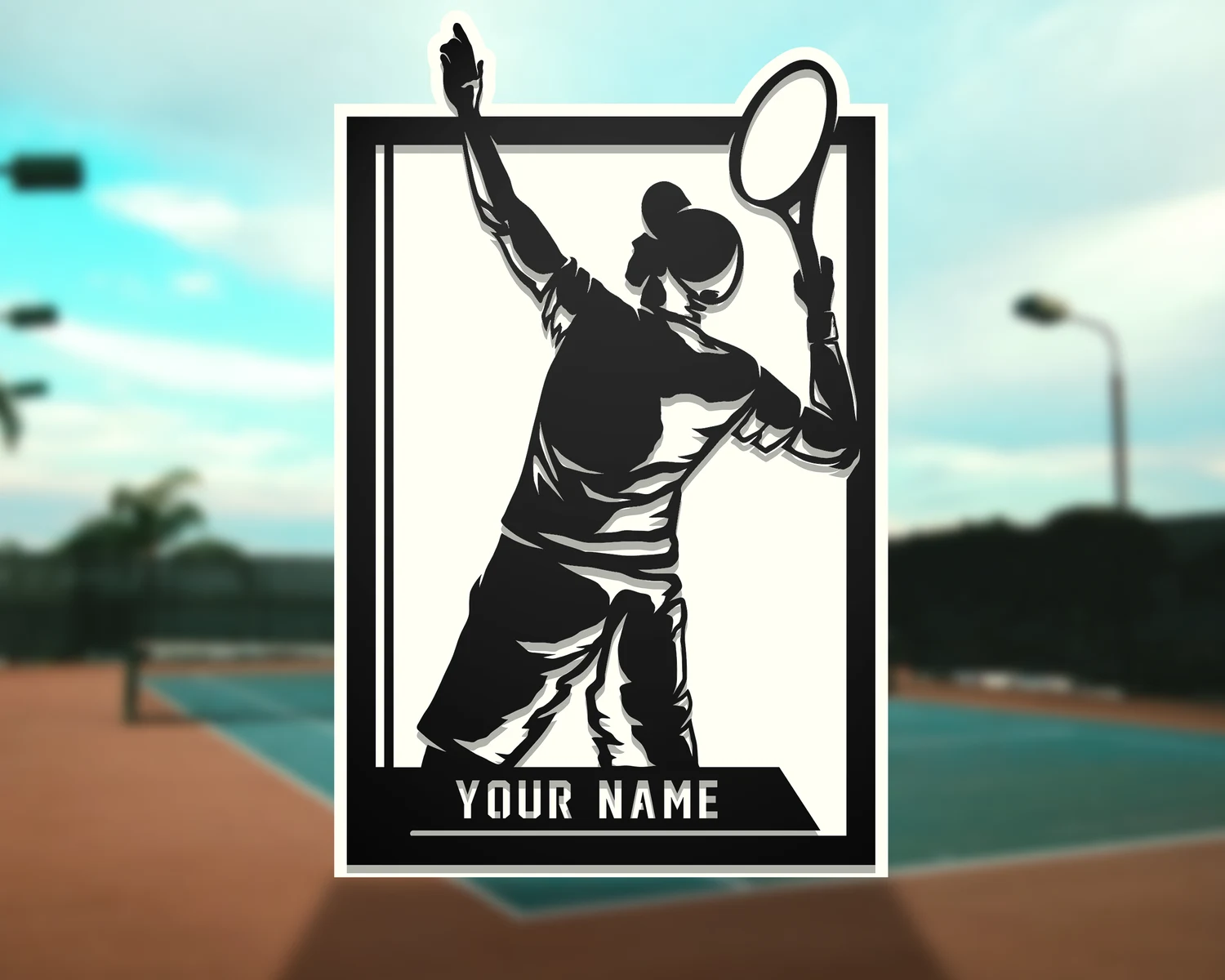 Personalized tennis athlete display. Supplier finished product render.