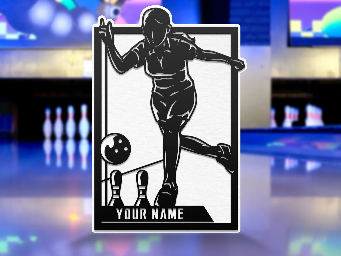 Personalized bowler display. Supplier finished product render.