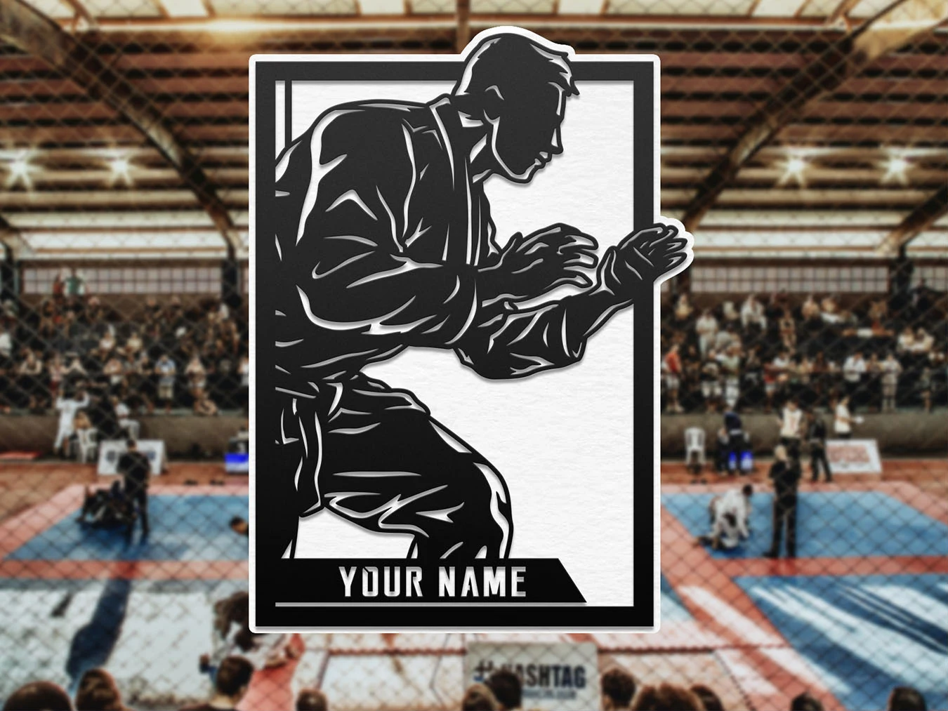 Personalized martial artist display. Supplier finished product render.