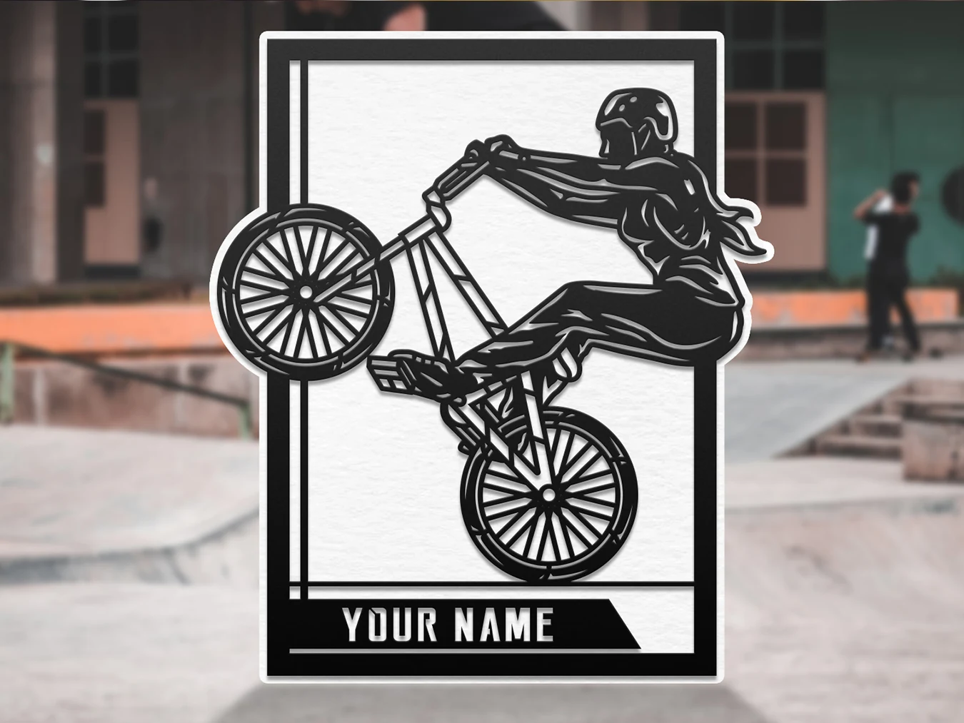 Personalized BMX rider display. Supplier finished product render.