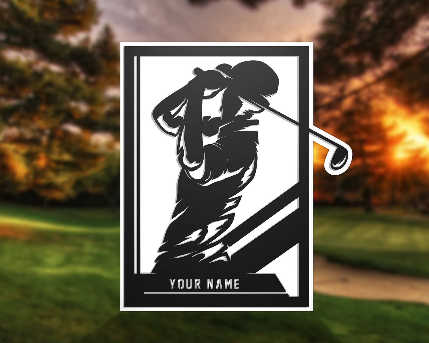Personalized golf player display. Supplier finished product render.