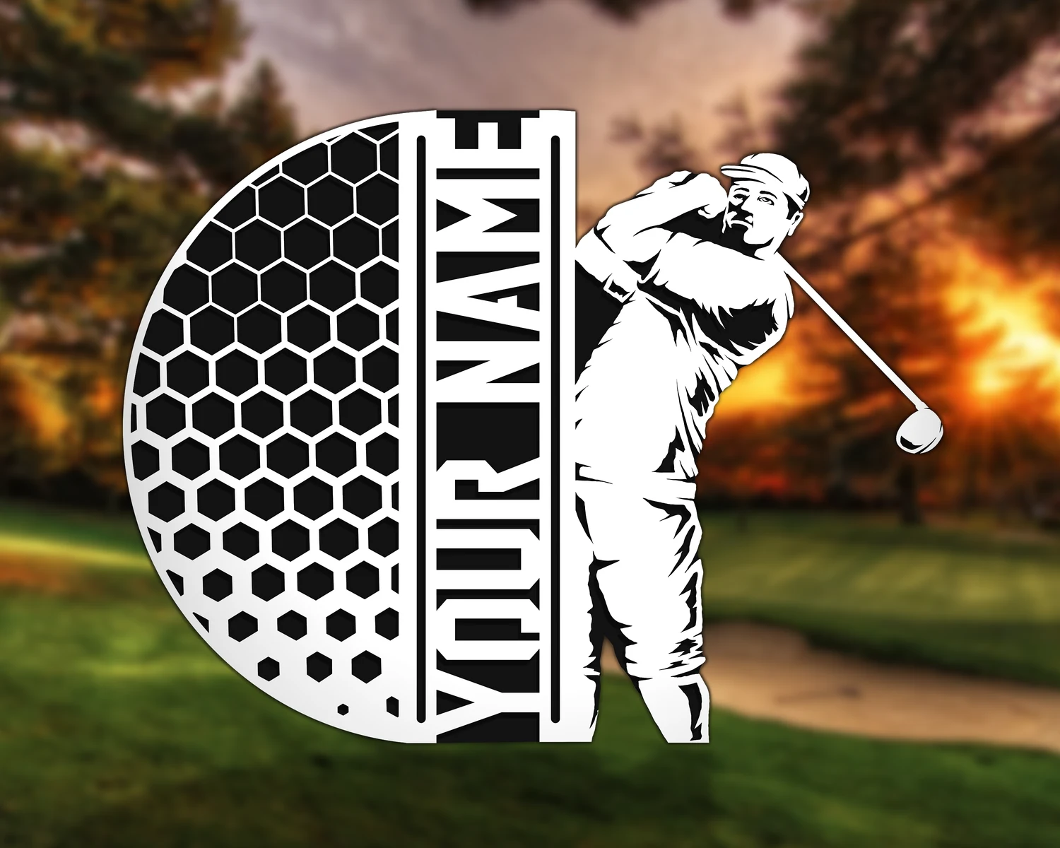Personalized golf round display. Supplier finished product render.