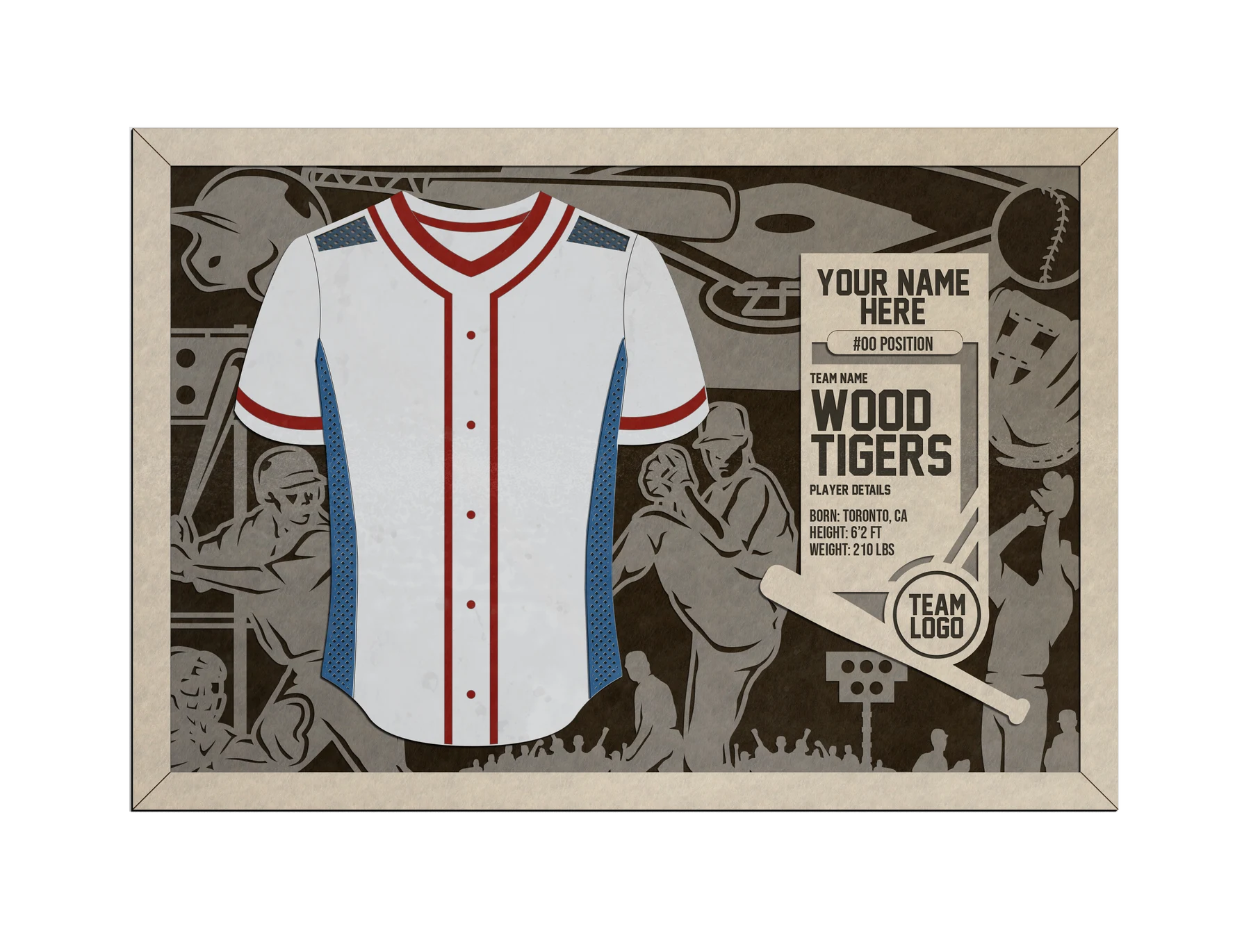 Baseball jersey display. Supplier finished product render.