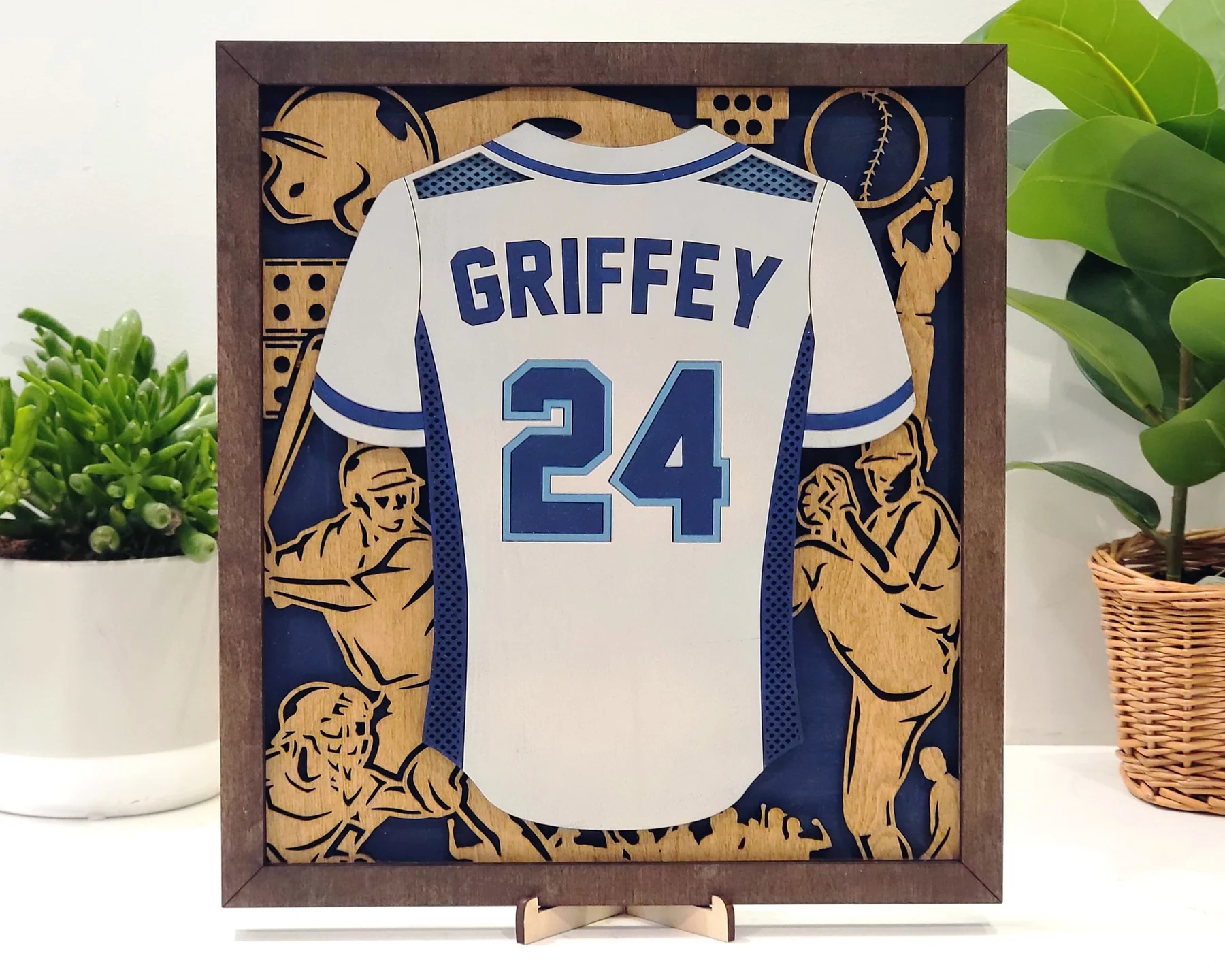 Baseball jersey display without nameplate. Supplier sample photo.