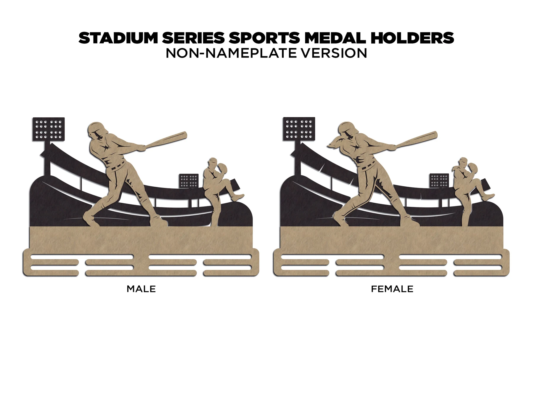 Baseball medal holder without nameplate. Supplier finished product render. Male artwork shown.