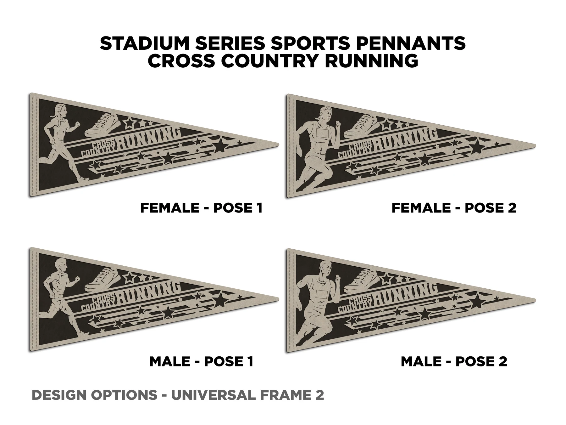 Stars cross country pennant, pose 1. Supplier finished product render.