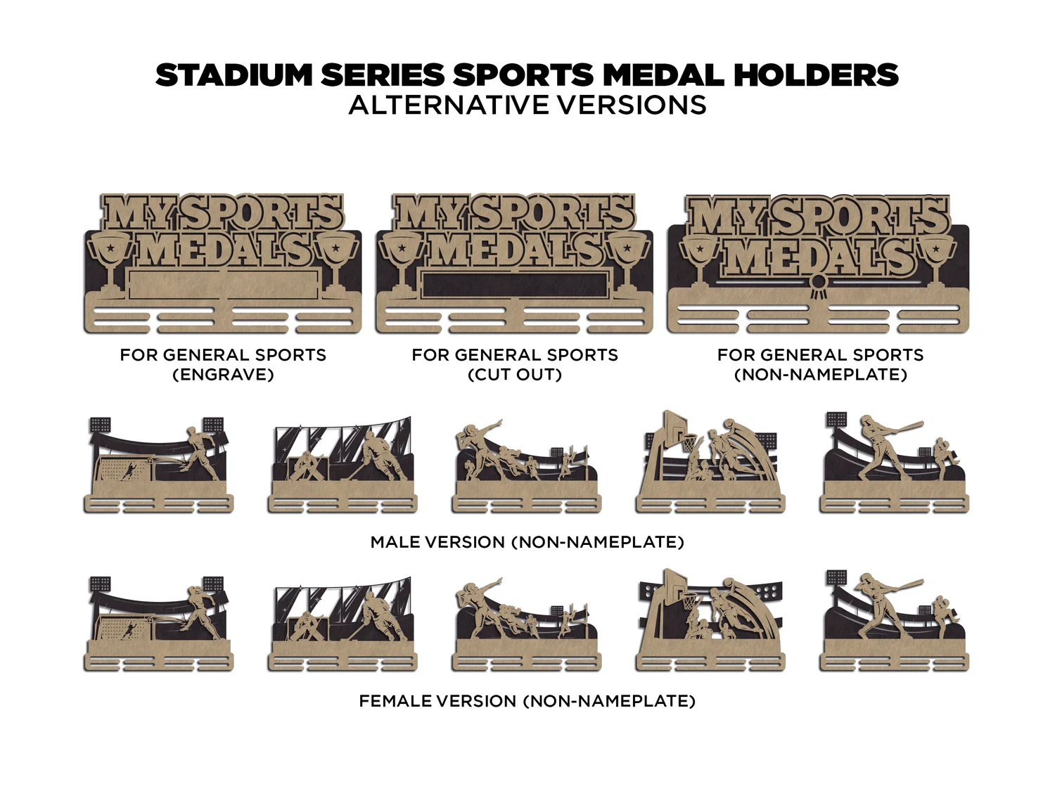 Personalized My Sports Medals with engraved name. Supplier finished product render.