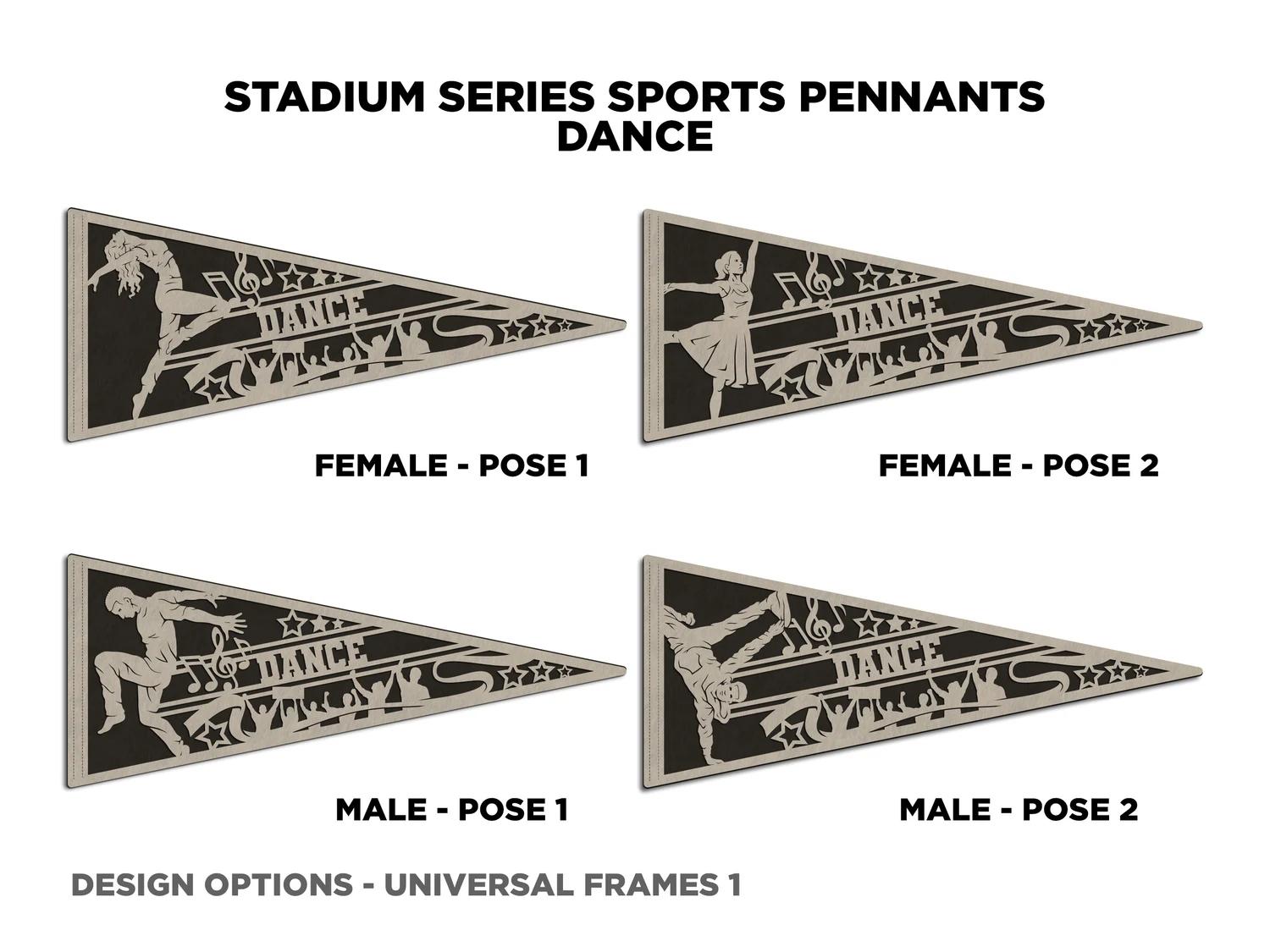 Crowd dance pennant, pose 1. Supplier finished product render.