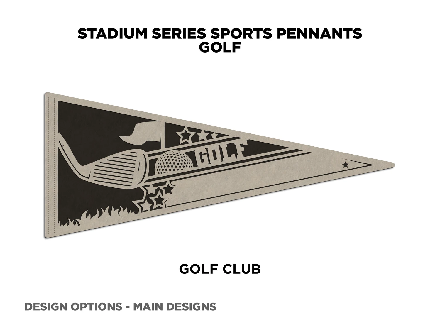 Personalized golf pennant, pose 2. Supplier finished product render.