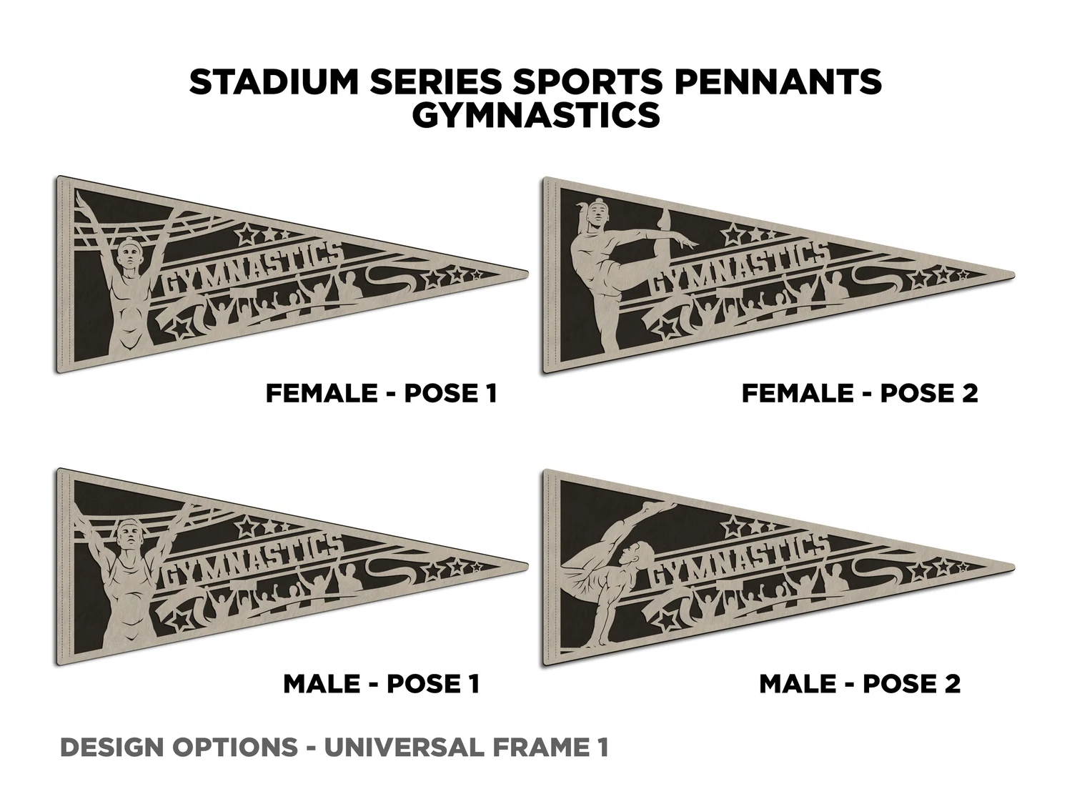 Crowd gymnastics pennant, pose 1. Supplier finished product render.