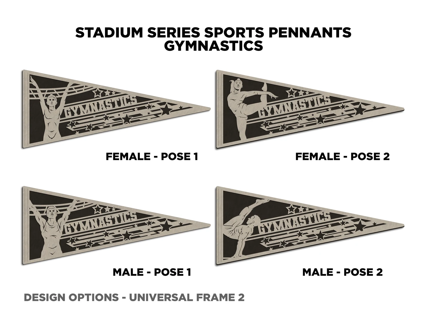Stars gymnastics pennant, pose 1. Supplier finished product render.