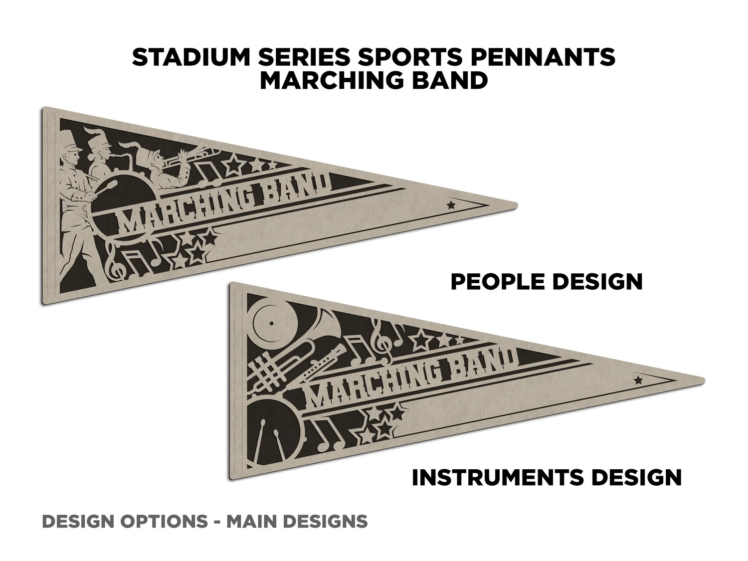 Personalized marching band pennant, people. Supplier finished product render.