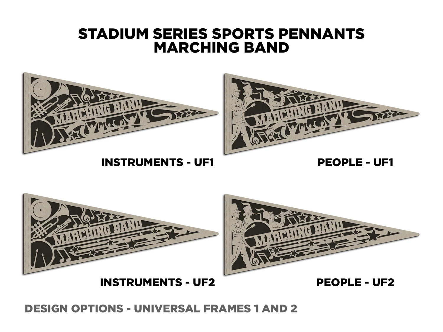 Crowd marching band pennant, people. Supplier finished product render.