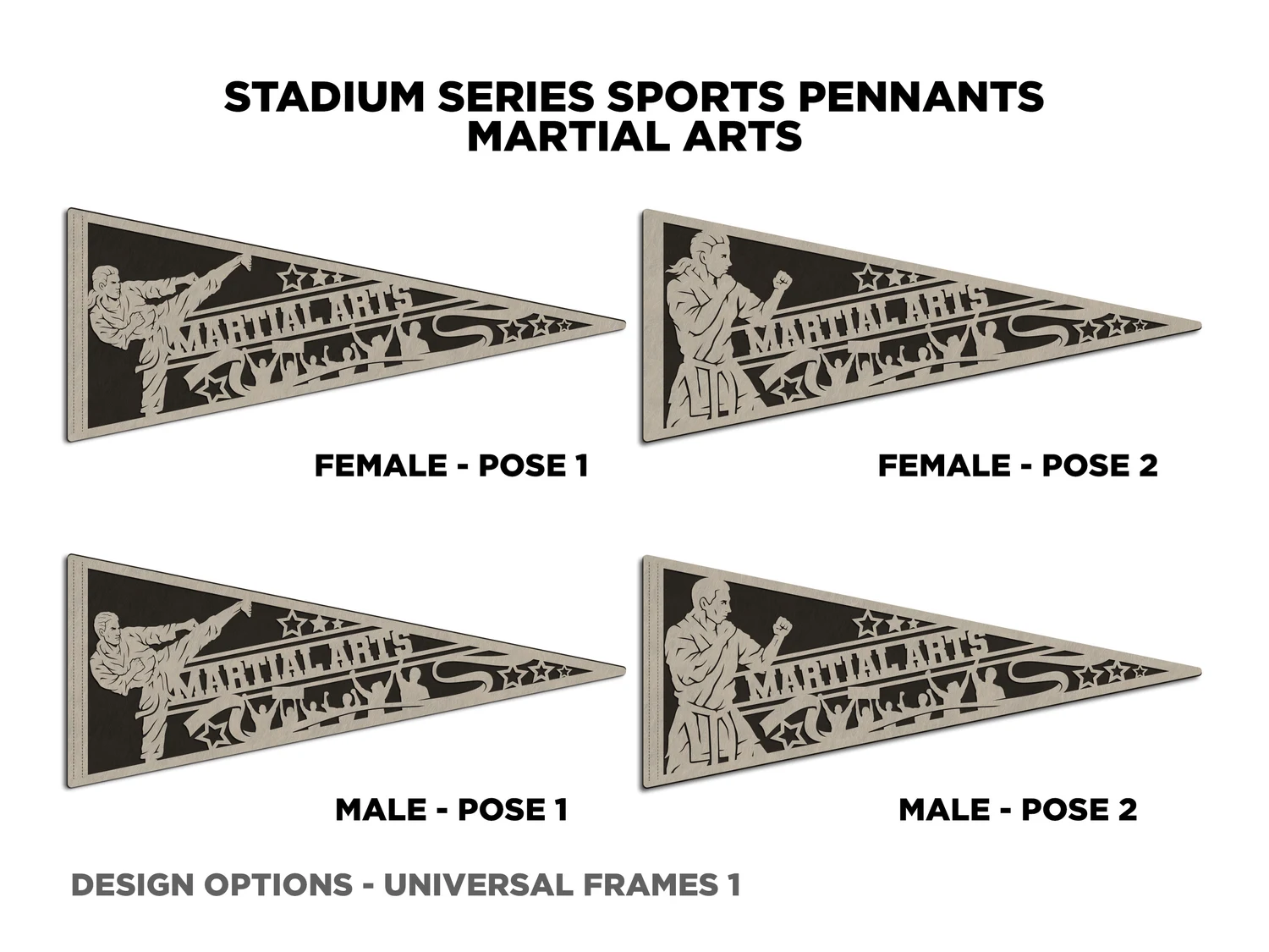 Crowd martial arts pennant, pose 1. Supplier finished product render.
