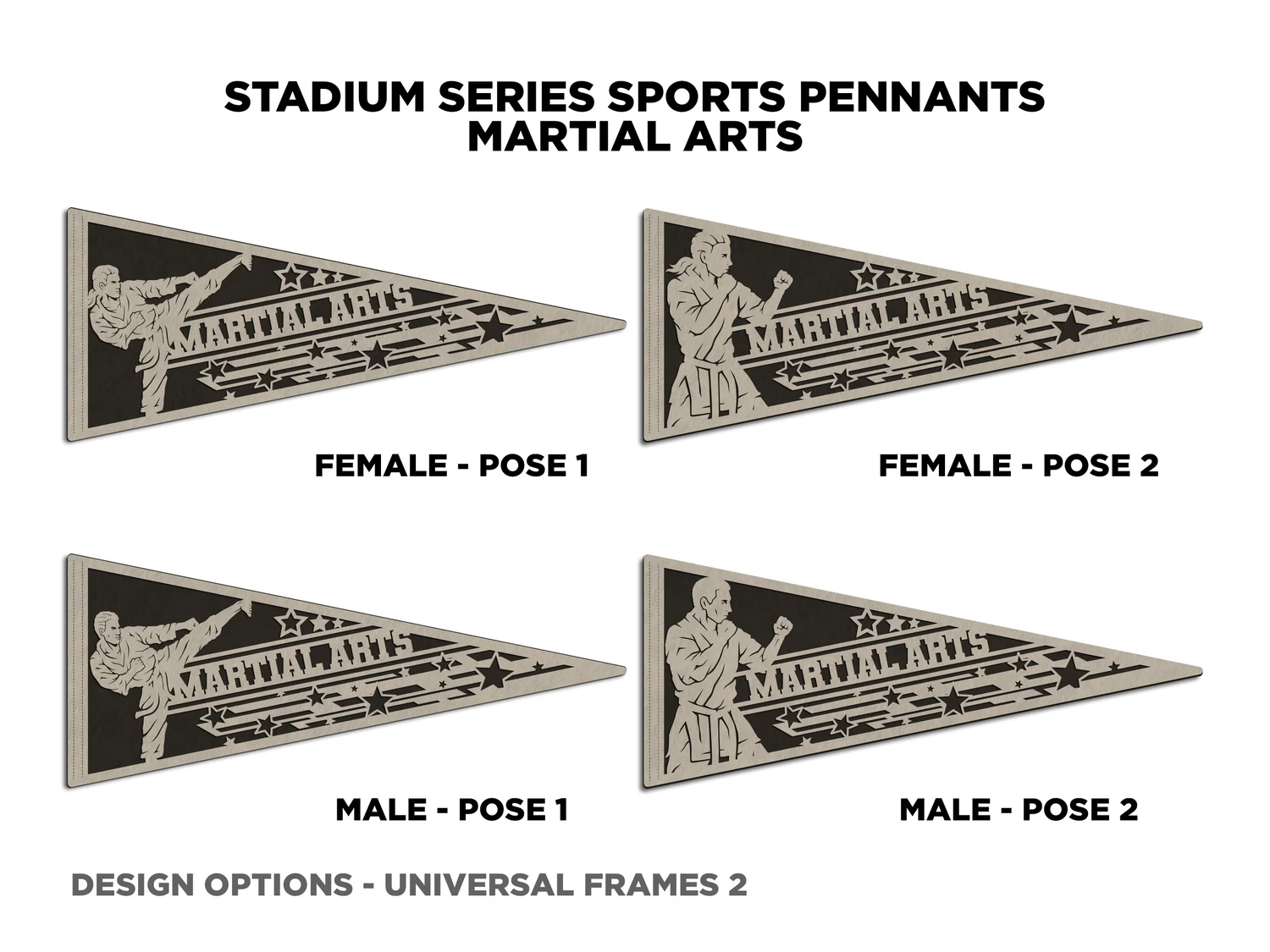 Stars martial arts pennant, pose 1. Supplier finished product render.